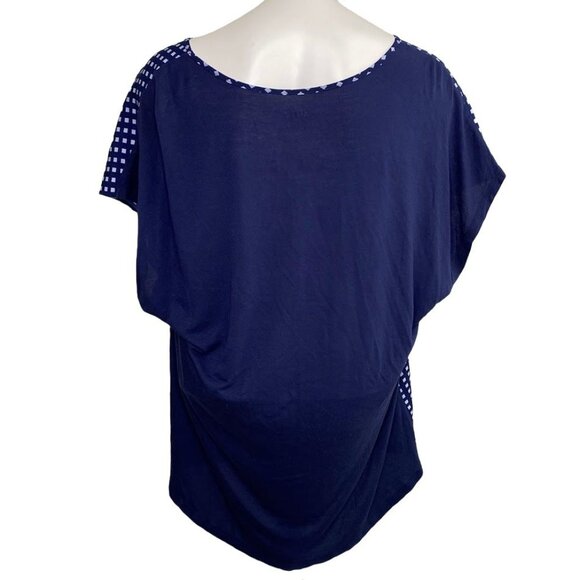 Apt.9 Blouse Top Women's 0X Plus Blue Navy V-Neck Mixed-Media Geo-Print Soft - Picture 2 of 9